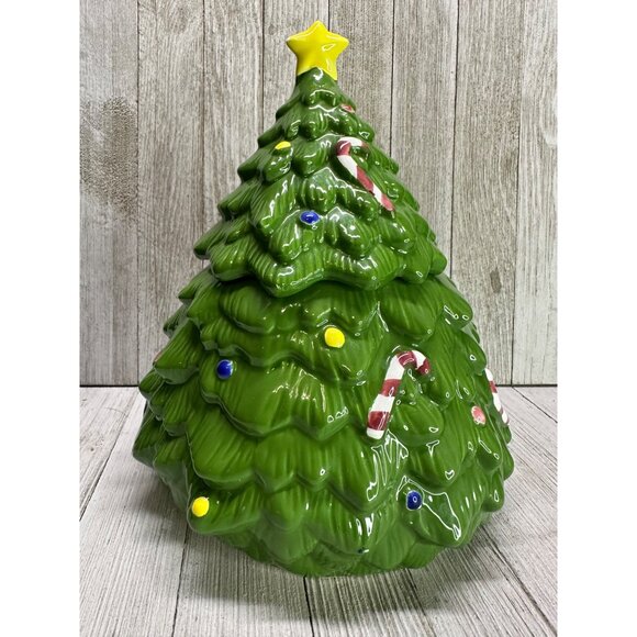 Vtg Dayton Hudson Style Christmas Tree Cookie Jar Container with 9" Tall Ceramic - Picture 3 of 10